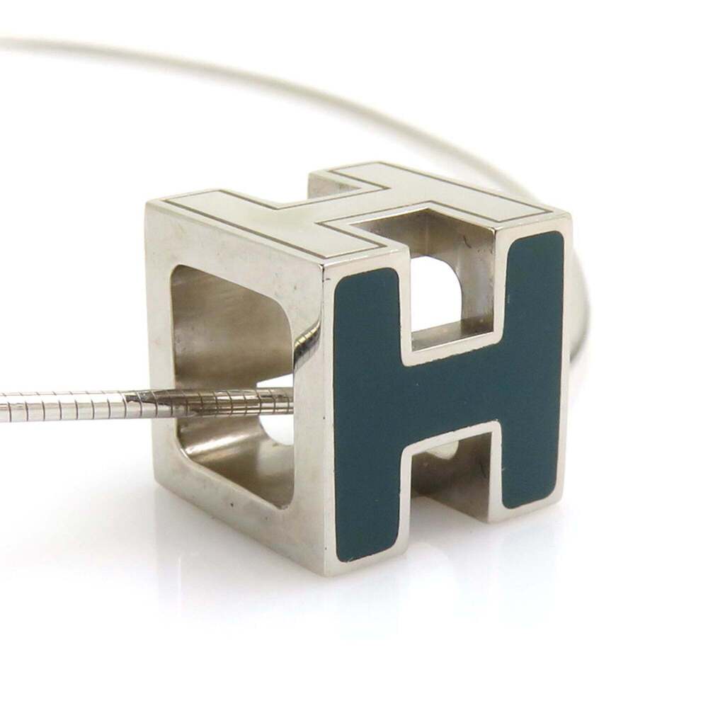 Hermes HERMES Necklace H Cube Cage d'H Metal Enamel Silver Blue Green Women's...